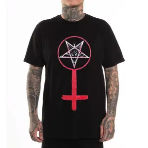 Satan Design Unisex Hoodie Sweatshirt T-Shirt Halloween Outfit Dark Style Printed Red Inverted Cross Baphomet Symbol for Outdoor Wear Machine Washable Menswear Fabric Tops Man Dark Gothic Fashion, Casual Streetwear  Oversized Loose Graphic