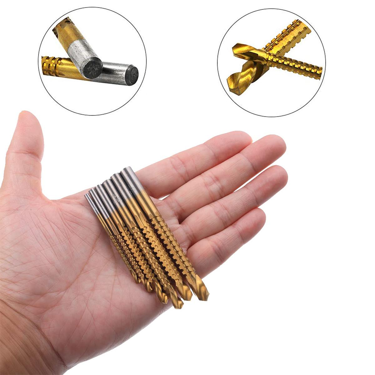 8 Pack Titanium Coated HSS Twist Drill Bits, 3-8mm Serrated Side Cutting Drill Bit Woodworking Tools for Plastic Metal Wood Hole