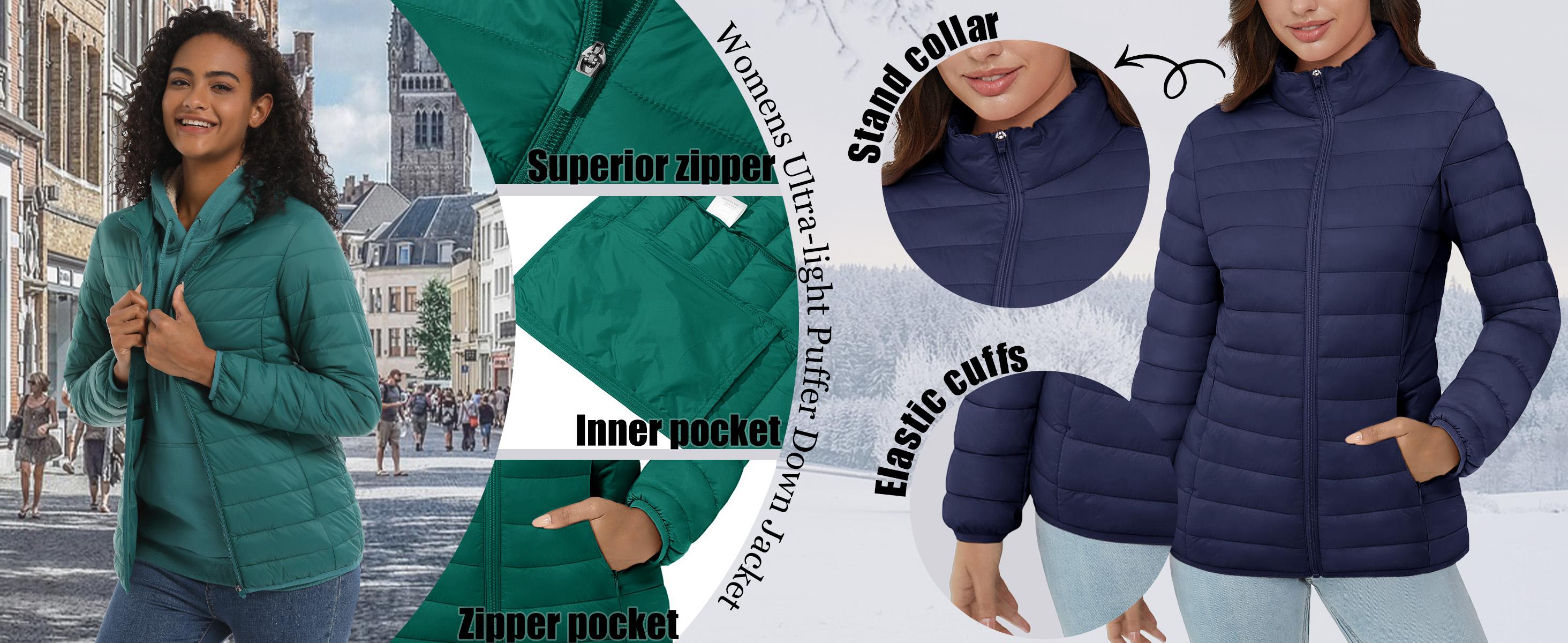 Cavva Women's Puffer Jacket Lightweight Quilted Padded 4 Pockets Zip-up Stand-collar Winter Fleece Coat Cavva Women's Puffer Jacket Lightweight Quilted Padded 4 Pockets Zip-up Stand-collar Winter Fleece Coat