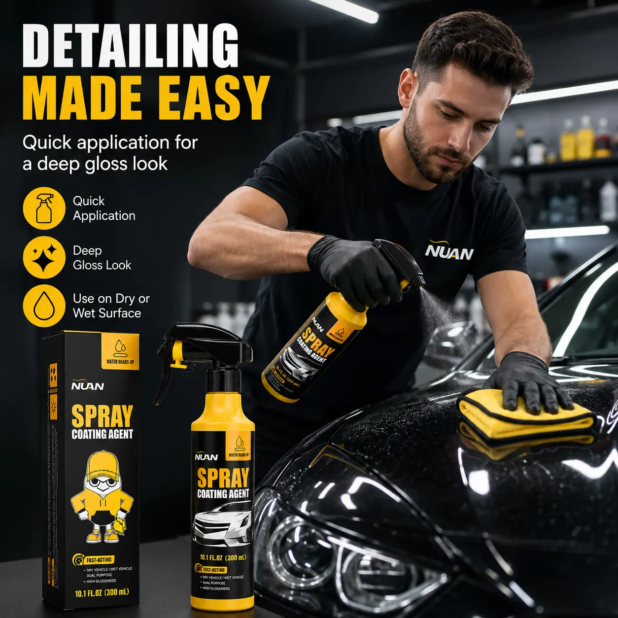 NUAN Nano Car Coating Spray - Automotive Coating Agent, Nuan Spray Coating Agent, Professional Auto Detailing Surface Solution with Superior Water Beading, UV Defense, Nano Coating Spray For Cars