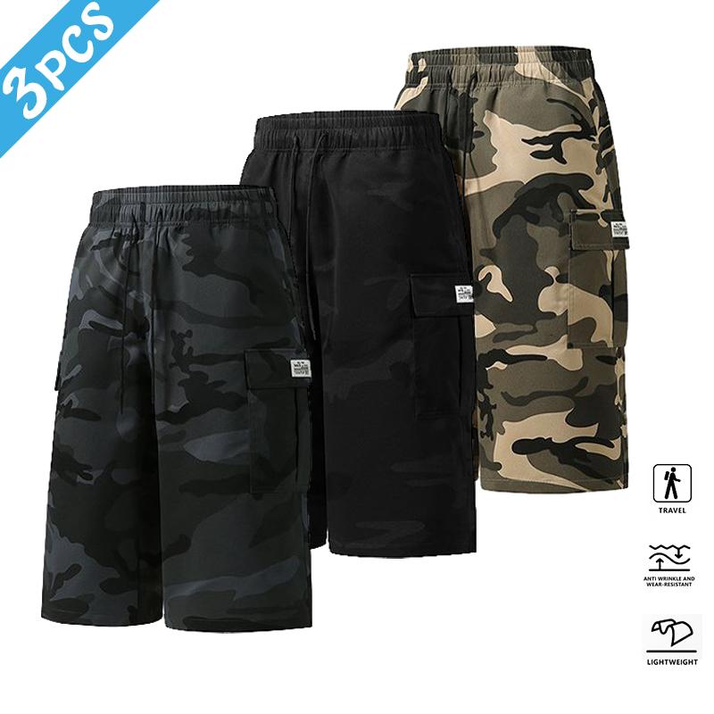 Men's 3-Pack Camo Cargo Shorts – Multi-Pocket Design, Drawstring Waistband, Casual Streetwear Shorts, Perfect for Everyday Wear & Urban Styling