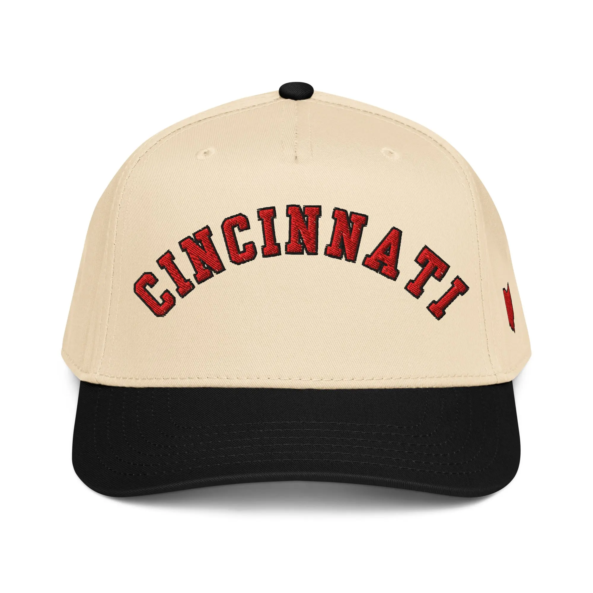Curved Red Cincinnati Hat - Natural and Black
