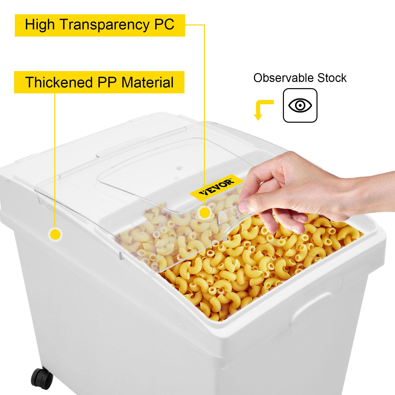 VEVOR Ingredient Bin, TikTokShopBlackFriday, 10.5 Gallons Capacity Ingredient Storage Bin, PP Material Flour Bins On Wheels, White Shelf Ingredient Bin with Scoop and Sliding Lid, Commercial Storage Bins 3 Pcs/Set
