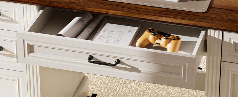 Spurgehom 58 Inch Executive Desk, Farmhouse Style Computer Desk with Drawers & Storage Cabinet, Wooden Home Office Desk Workstation, Study Writing Table for Home Office