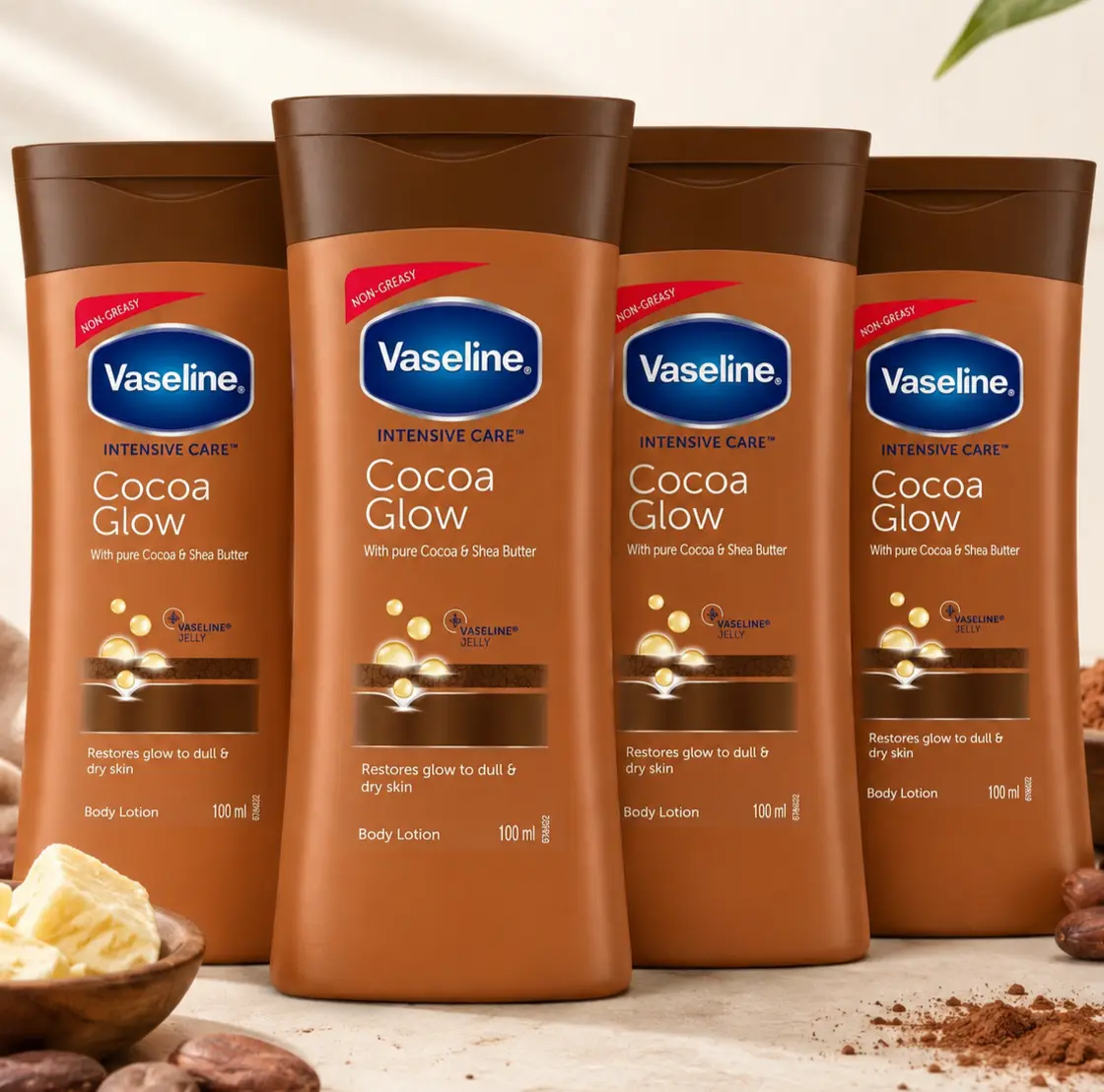 Vaseline Intensive Care Cocoa Glow Nourishing Body Lotion Value Bundle (100ml/3.4oz) - Non-Greasy Body Care Moisturizer with Pure Cocoa & Shea Butter, Restores Radiance, Delightful Scent Multipack, Daily Deep Hydration Beauty Product Bundle, Bundles