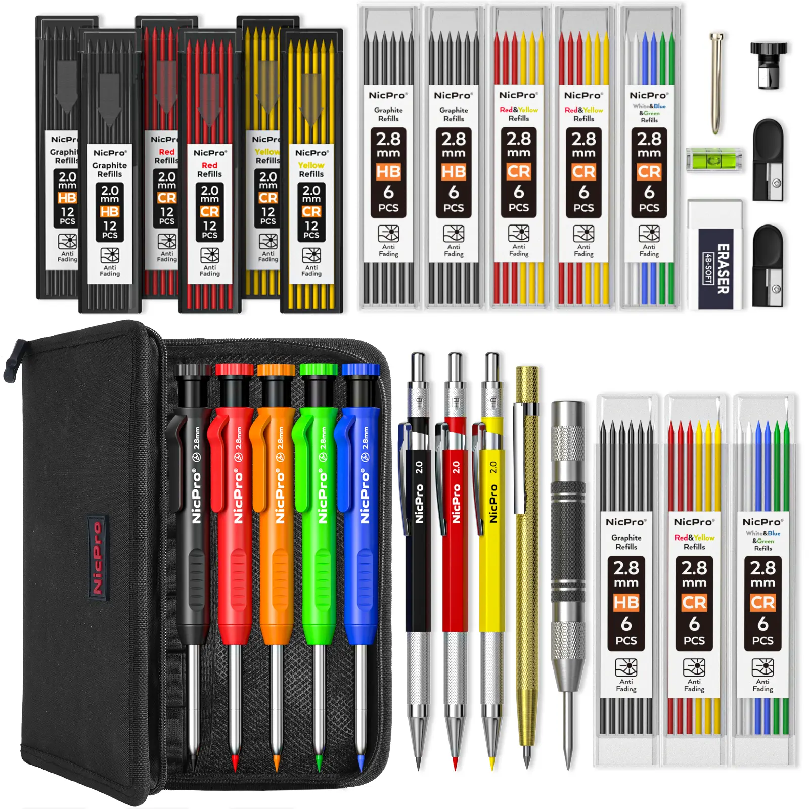 Nicpro 31 Pack Nicpro Carpenter Pencil Set with Sharpener, Mechanical Carpenter Pencils, Carbide Scribe Tool, Heavy Duty Construction Pencils for Woodworking,back to school,back to school shopping,back to school,back to school haul