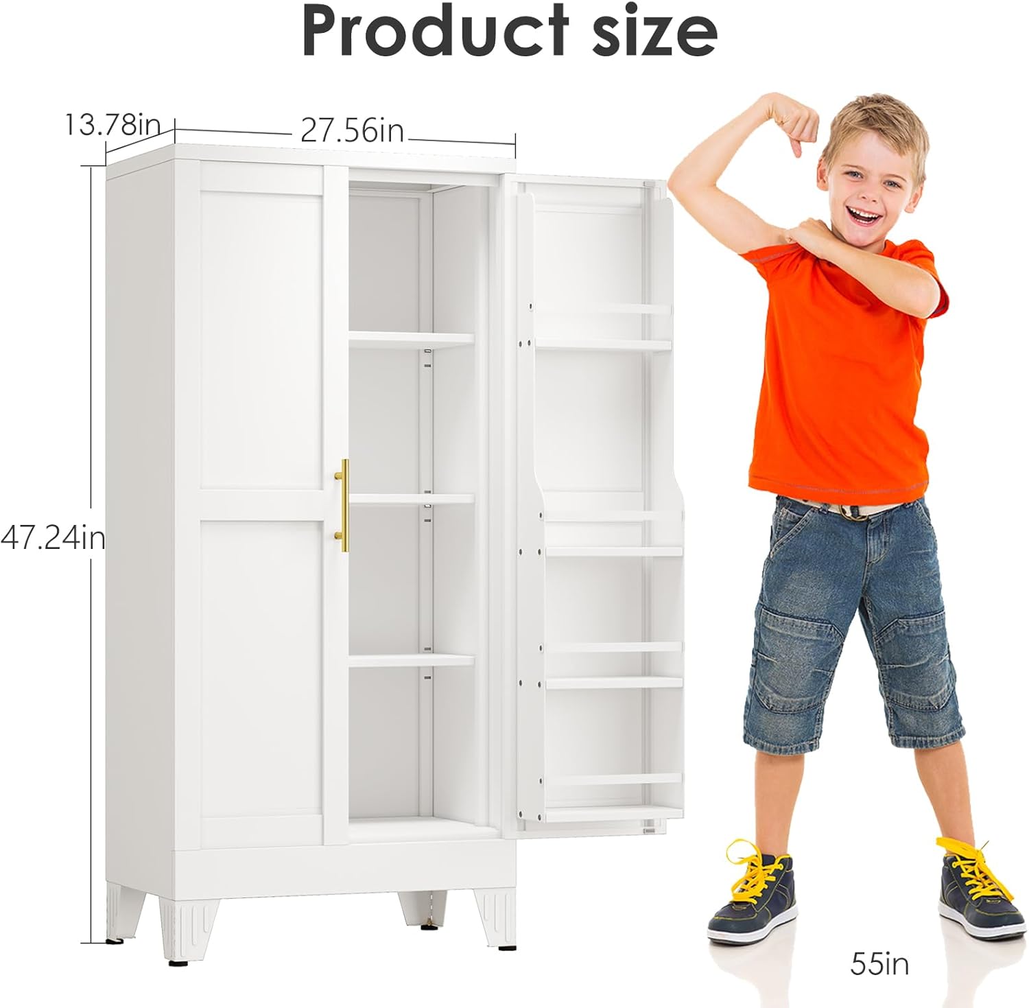 Metal Kitchen Pantry Cabinet,47.24“ Tall Storage Cabinet with 2 Doors, Cupboard with 8 Hanging Shelves and Adjustable Shelves for Kitchen, Dining Room mothersdaygift White Aesthetic Metal Kitchen Pantry Cabinet,47.24“ Tall Storage Cabinet with 2 Doors, Cupboard with 8 Hanging Shelves and Adjustable Shelves for Kitchen, Dining Room mothersdaygift White Aesthetic