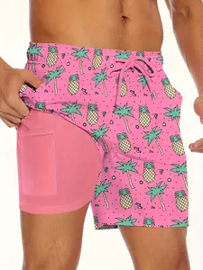 2 in 1 Mens Swim Trunks, 7 Inch Quick Dry Board Shorts, Beach Swim Shorts, Bathing Suit with Compression Liner