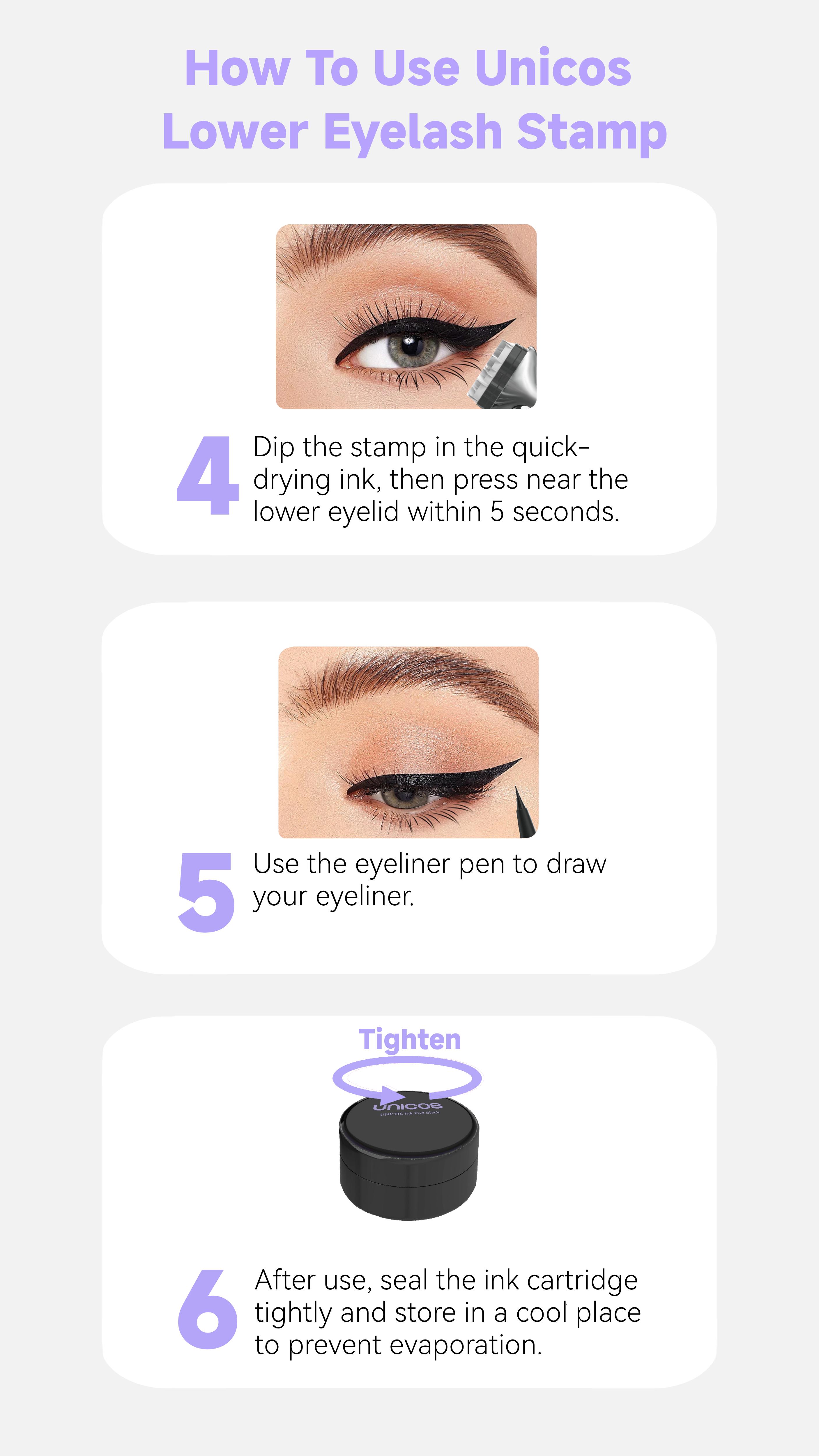 Unicos Lower Eyelash Stamp, 2-in-1 Eyeliner makeup tool for eyelash, Waterproof & Smudge-Proof Ink, Natural Look for Beginners Makeup Tool - Lash Extensions,Cosmetic