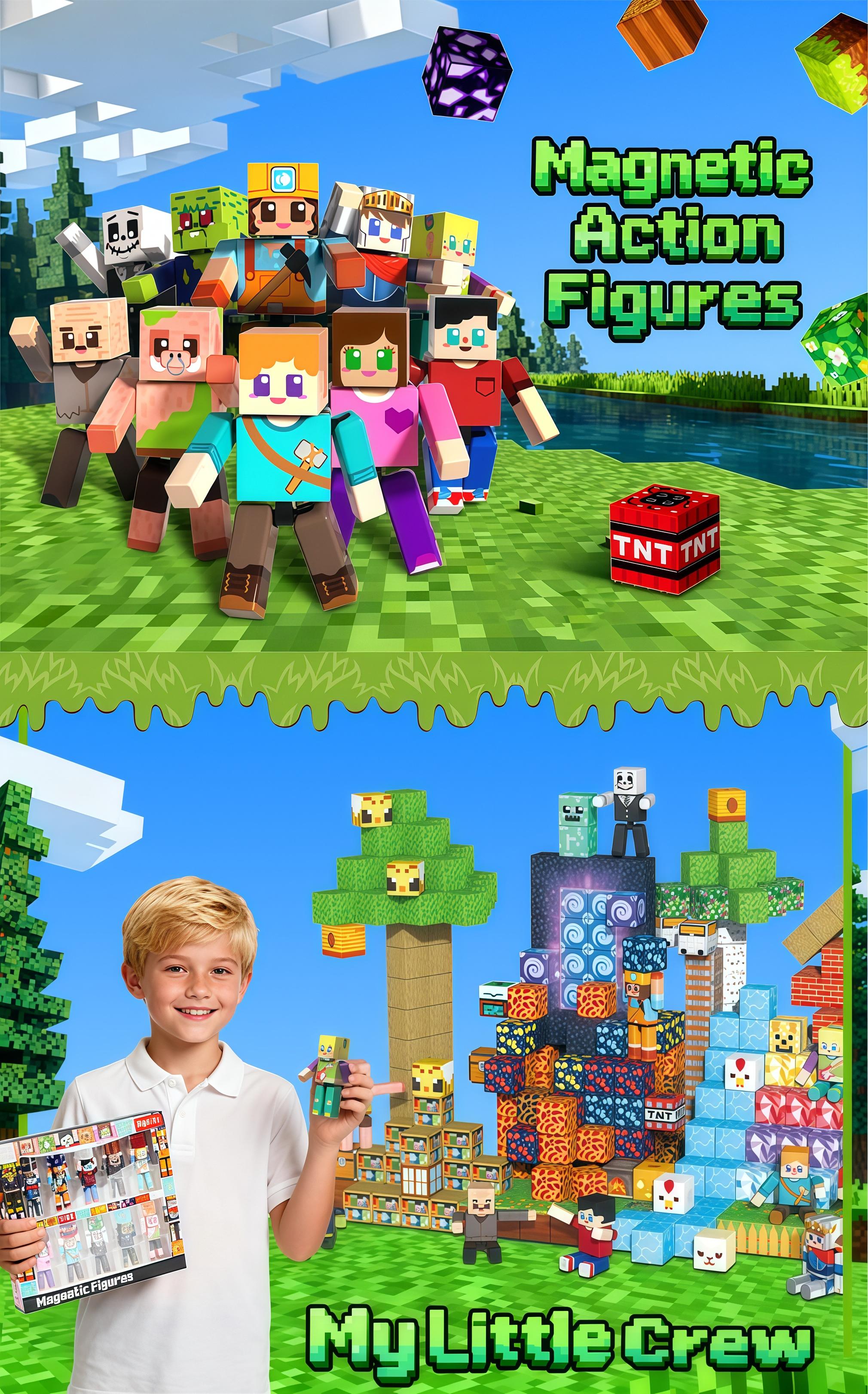 10PCS Magnetic Blocks with 10 Action Figures– 2025 STEM Magnetic Building Blocks for Kids Christmas, Creative Educational Play Set for Boys & Girls