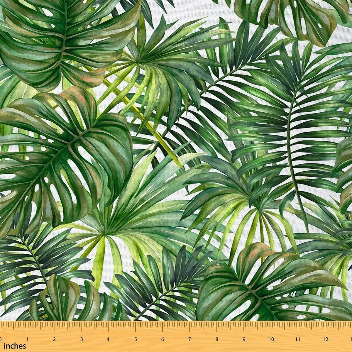 Feelyou Tropical Palm Leaf Polyester Upholstery Fabric by The Yard - Waterproof, Easy Cleaning Indoor Outdoor Home Room Decor Fabric for DIY, Green White