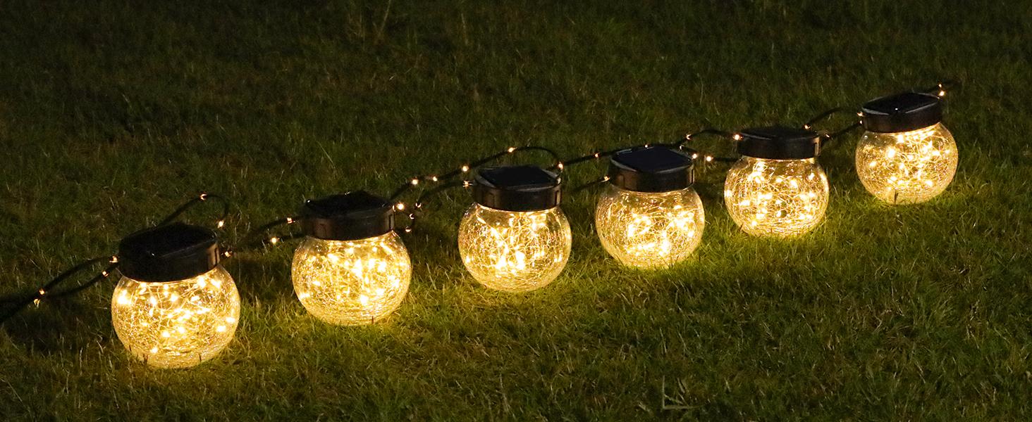 PARTPHONER Solar Lanterns Decoration,Outdoor Waterproof,Cracked Glass Hanging Globes for Christmas Decoration, Shepherd Hook, Garden Tree Ornaments