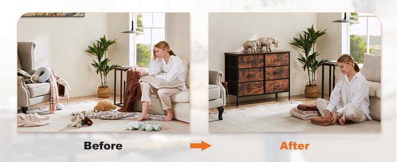 【Deal】Drawer Dresser Organizer Storage Drawers Fabric Dresser with 6 Drawers, Chest of Drawers with Fabric Bins, Long Dresser with Wood Top for Bedroom