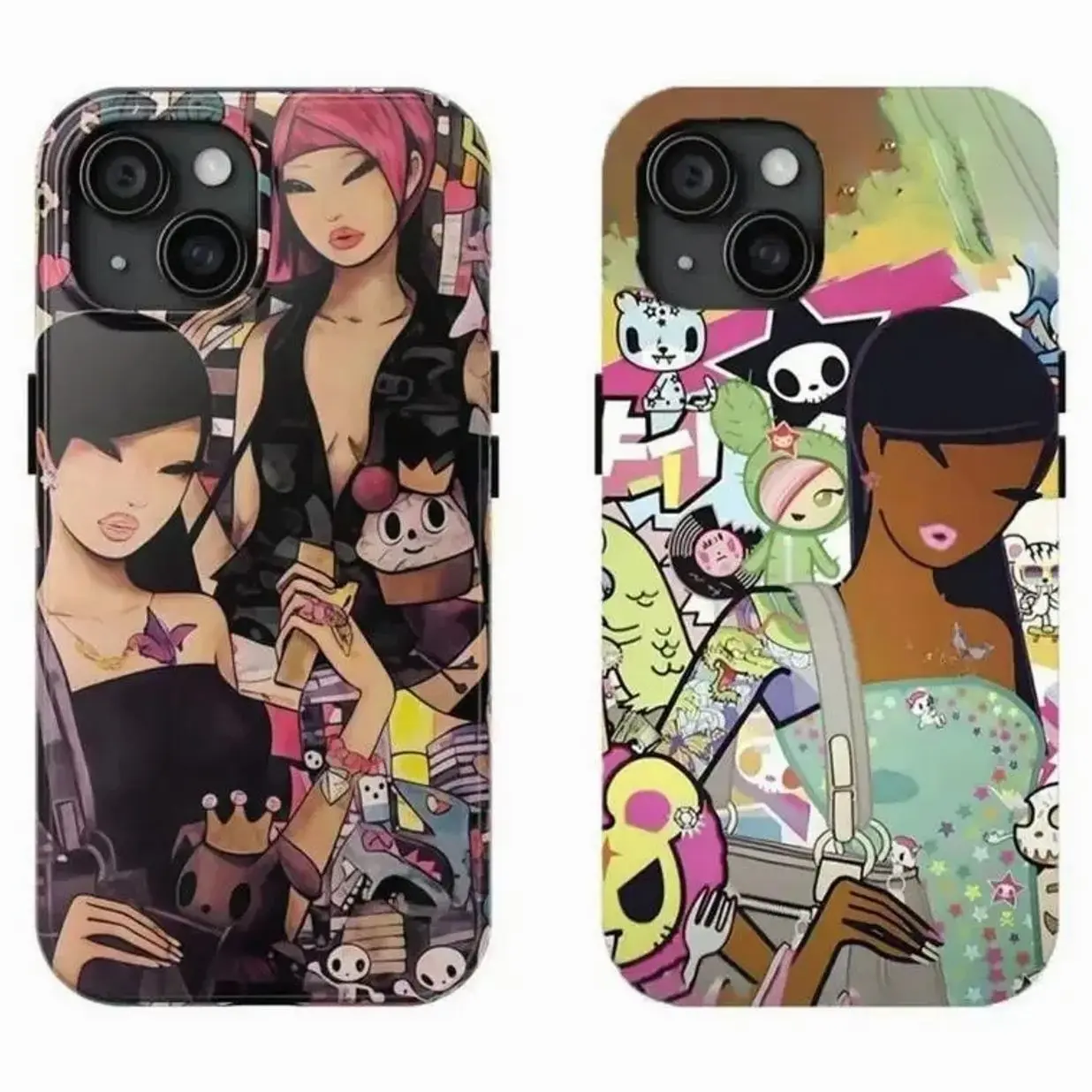 Y2k Aesthetic Tokidoki Collage Phone Case Brown Skin Tokidoki Girl Phone Case Compatible for iPhone 17Promax 16 15 14 13 12 11 and for Samsung Galaxy S21-S25 Perfect Gift for  Gifts For Women Men 5EU