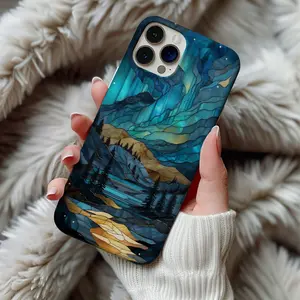 Stained Glass Aurora Northern Lights Phone Case Artful Trendy Arctic Winter Landscape Nature Lover Gift Iphone 13 14 15 16 17Tough Case