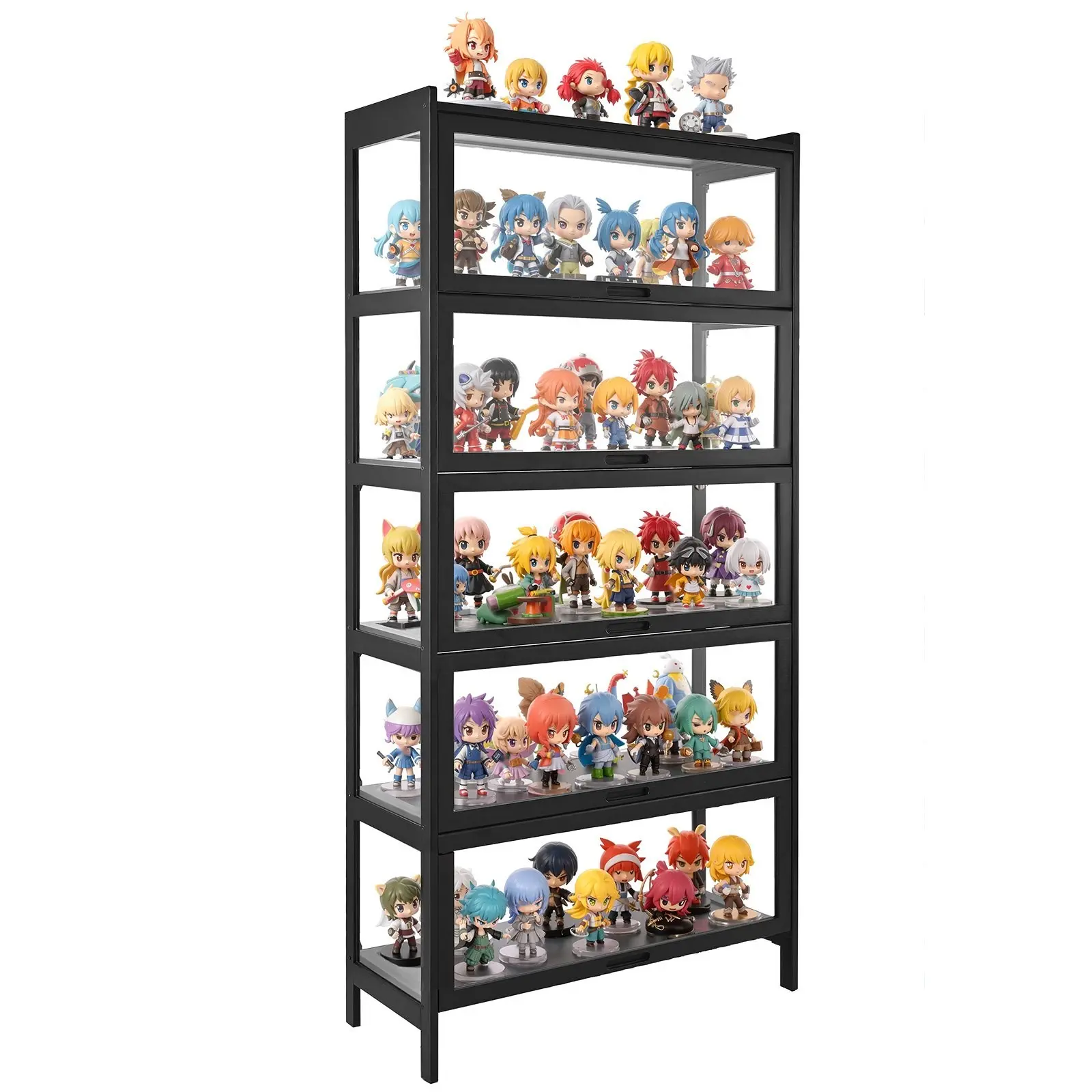 Display Cabinet With Acrylic Doors, 68 Inch Tall 5-Tier Curio Cabinet, Natural Wood Finish, Collectibles Display Case, Toy Organizer Rack, Bookshelf For Home Office Playroom Living Room, Floor-Standing Storage And Furniture