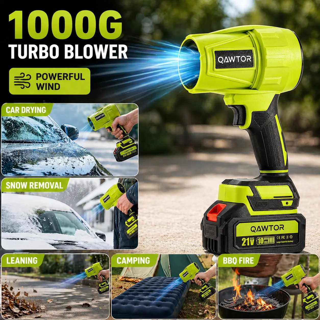 Qawtor Cordless Leaf Blower & Turbo Car Dryer | Handheld Portable Air Blower for Cleaning | Super Powerful Dust Collector | Turbojet Hair Dryer, Household Cleaning Tools, Yard and Garden Maintenance, Car Care, tiktokshopbacktoschool