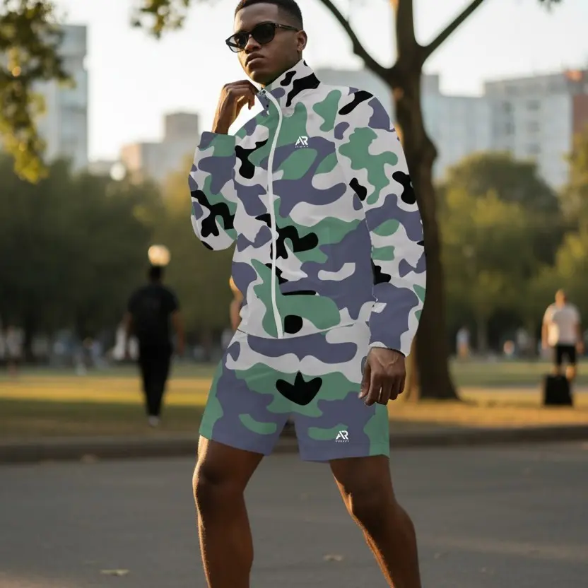 FCRB MULTI PATTERN JACKET  SHORTS セットアップ AR Sportswear Men's 2-Piece Set - Orange & Purple Colorblock