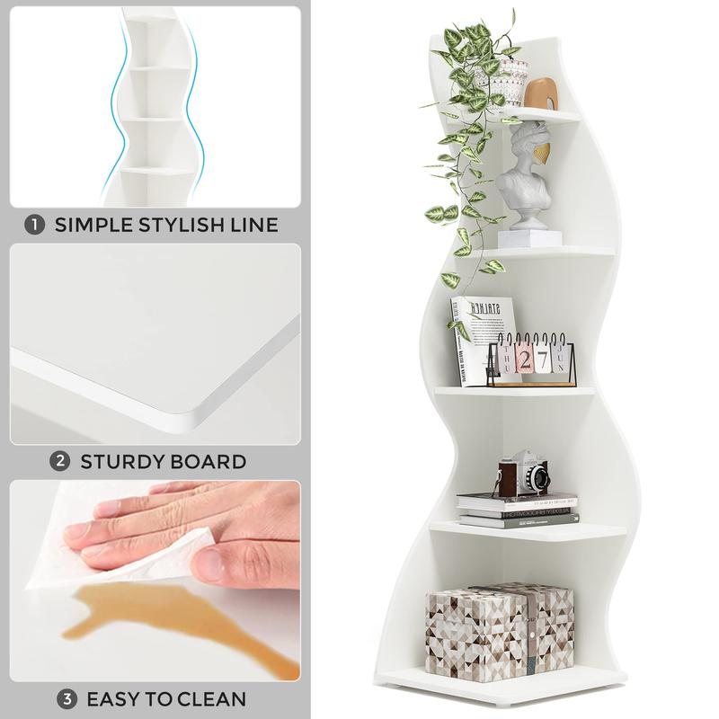 Tribesigns Modern 5-Tier Wall Corner Bookshelf, White, Stylish Corner Storage Rack for Living Room, Home Office, Bedroom & Entryway Decor Shelves