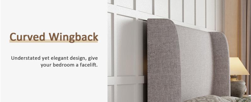 AMERLIFE Platform Bed Frame with 51.2" Tall Linen Headboard, Upholstered Bed with Wingback/Solid Wood Legs/Durability& Silent /No Box Spring Required/Luxury Bedroom Furniture Design /Full/Queen/King Size/Best Gift Ideas/Christmas Gifts