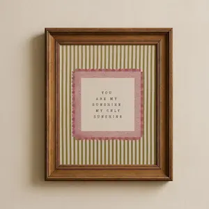 You Are My Sunshine Nursery Wall Art, Neutral Striped Girls Room Decor Print Unframed