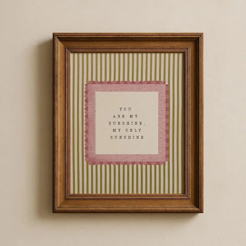 You Are My Sunshine Nursery Wall Art, Neutral Striped Girls Room Decor Print Unframed