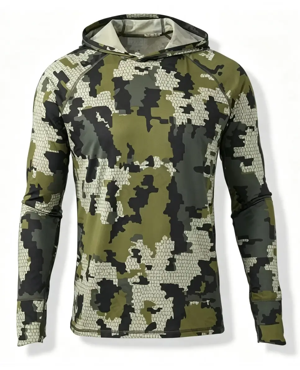 Men's Oversized Camouflage Ocean Design Hoodie - Multi-Piece Long-Sleeved Professional Fishing Top, Sun-Resistant, Breathable, Quick-Drying for Hiking, Camping sleeve rash guard quick-dry outdoor men