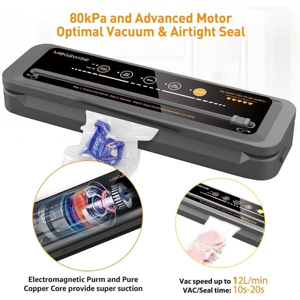80KPA Compact Vacuum Sealer Machine with Bags & Cutter, One-Touch Food Sealer for Dry & Moist Foods