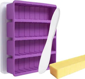 Silicone Butter Molds with Lid & Spatulas - Large Cavity, Non-Stick Homemade Butter Making Mold, Reusable & Easy to Clean, with Tablespoon Marking Lines, Purple Ptalniy