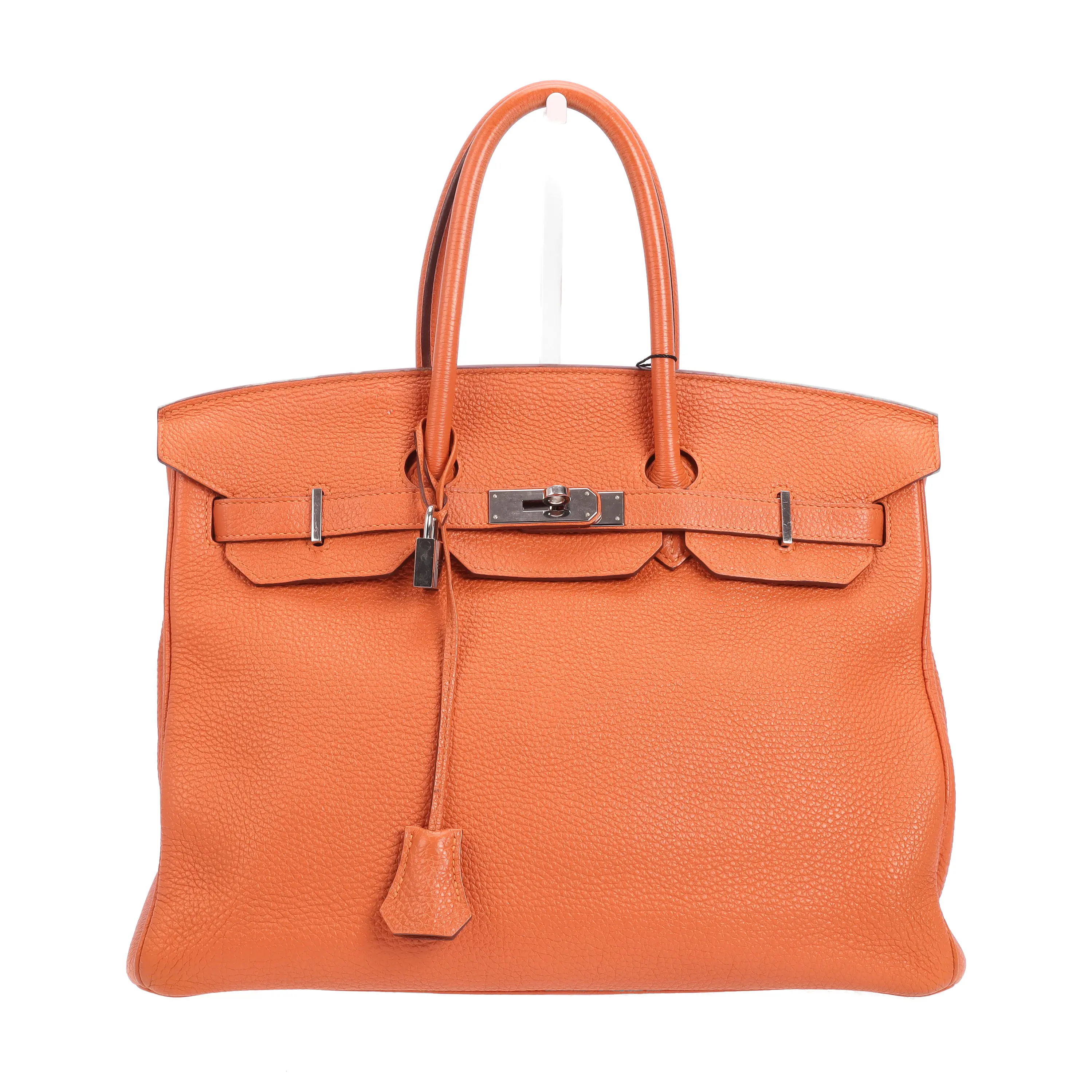 Pre-owned HERMÈS Calfskin Top Handle Bag Hermes Birkin Orange 73573290