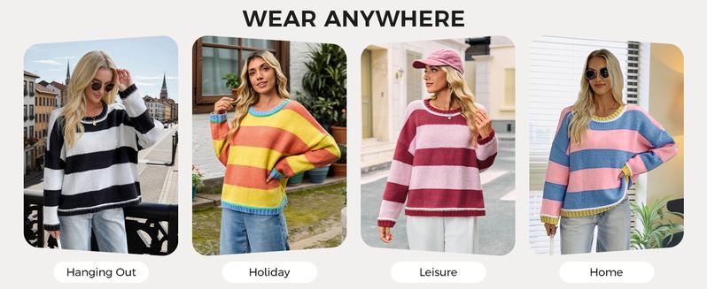 FISOEW Womens Oversized Sweaters Casual Long Sleeve Color Block Crewneck Knitted Loose Fall Pullover Tops Womenswear Knitwear Fit Comfy #TikTokShopHolidayHaul Soft Overall Everyday