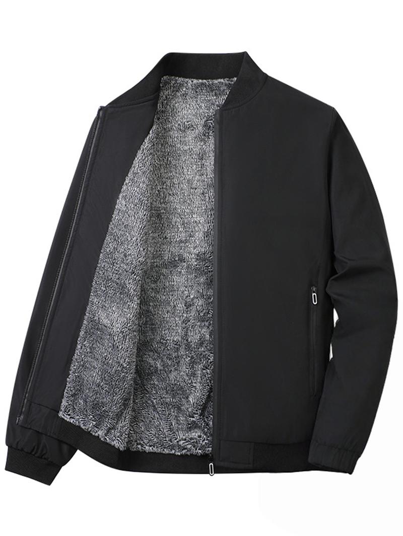 Men's solid color zip-up jacket, lightweight and easy to carry, regular fit casual long sleeves, polyester outerwear top, solid color zip-up coat, suitable for everyday wear in autumn and winter.