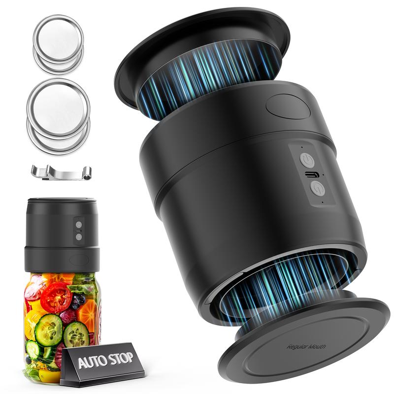 Dual-Head Electric Mason Jar Vacuum Sealer Kit with Dust Cover, 2×Wide & Regular Mouth Mason Jars Lids for Food Preservation