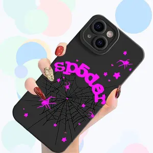 Edgy Magenta Spider TPU Black Back Phone Case for iPhone 11 12 13 14 15 16 17 Pro Max Air & Samsung S21–S26 Ultra Plus FE, Soft Full Coverage Anti-Drop Shockproof Scratch-Resistant Phone Protective Cover , Creative Gift