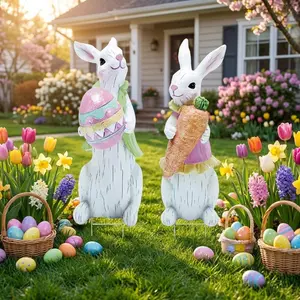 2 PCS Large Easter Yard Signs with Metal Stakes – Waterproof Bunny Easter Decorations for Outdoor Lawn, Garden, Pathway & Walkway, Spring Holiday Yard Decor