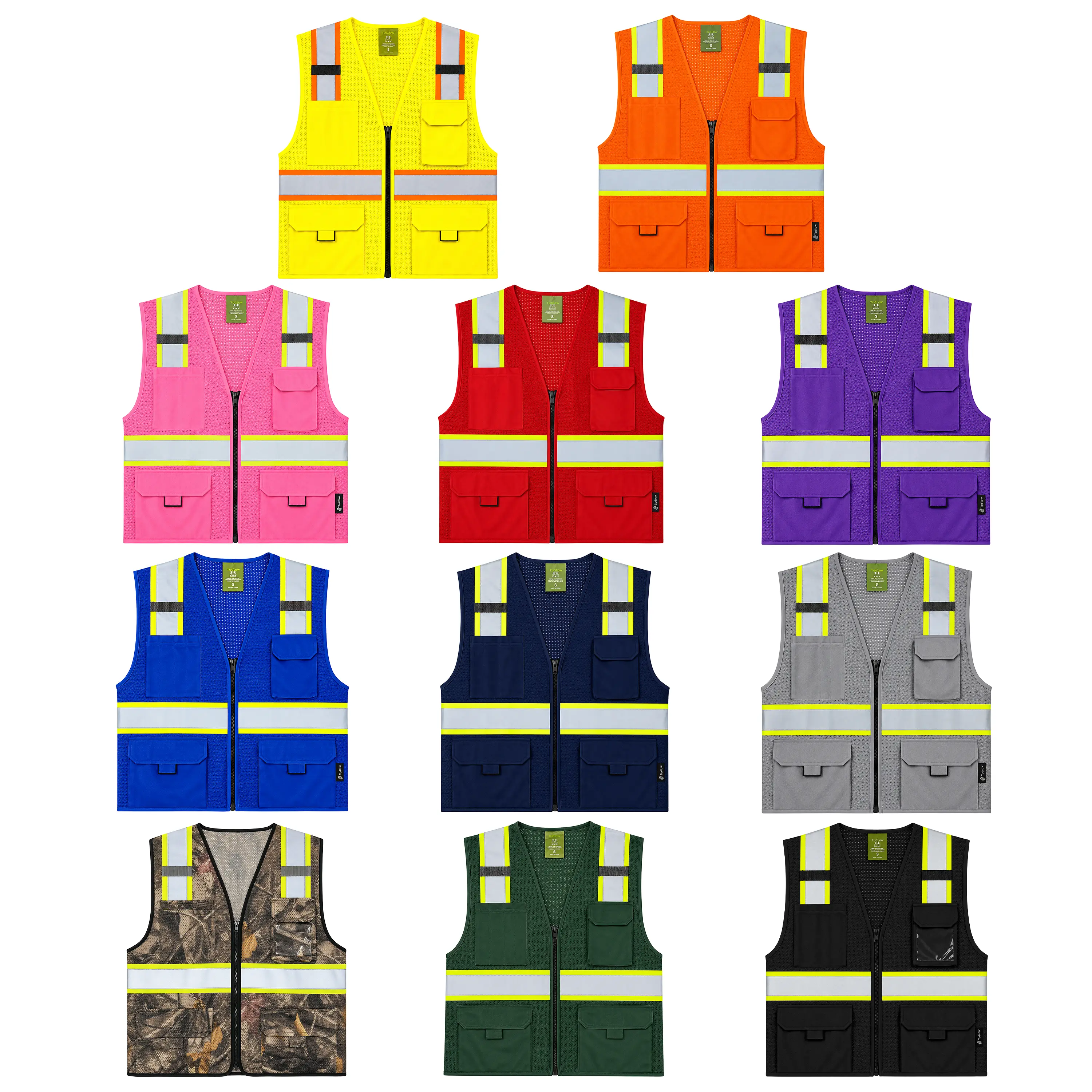 Class II High Visibility Reflective Safety Vest in Various Colors Two Tone Mesh Fabric for Construction Road Work Outdoor Activities