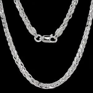 925  Silver Plated Wheat Chain 6MM Exquisite Silver Chain Necklace for Men Women Unisex Diamond-Cut Chain Necklace