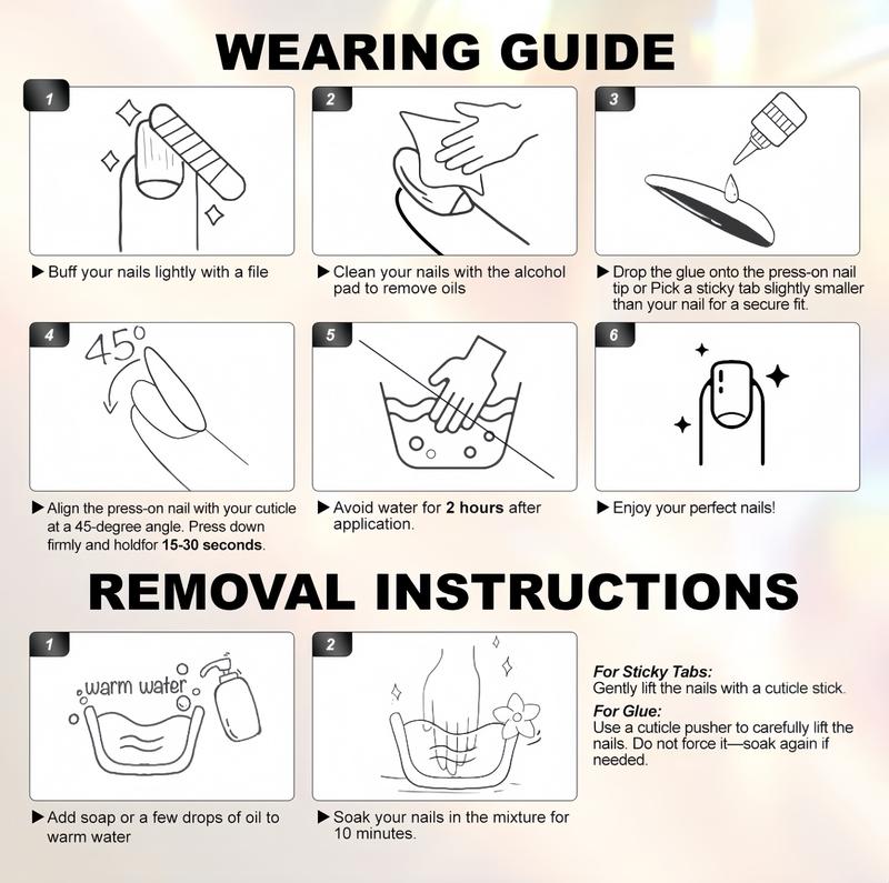 Thalomis° 100% Handmade Mystery Nail Set — Solid Design with Sticky Tabs, Nail File & Cuticle Stick, Natural Plant-Based Adhesive, Safe & Harmless Press-On Nails