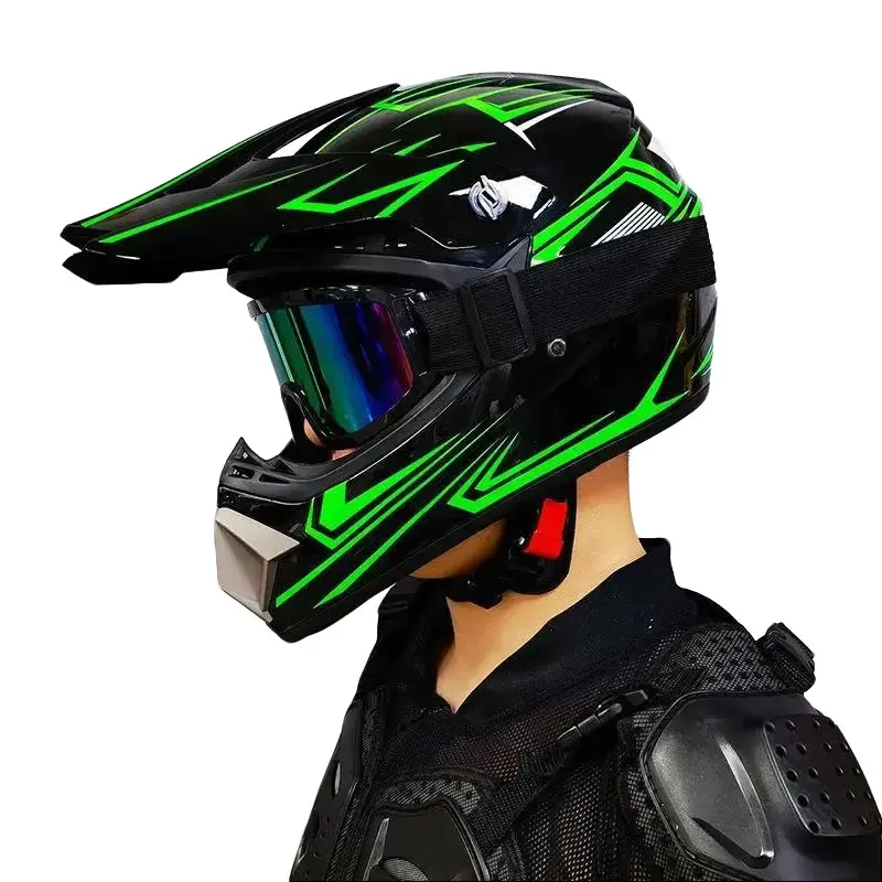 Helmets for E Bike Black Green Flash DOT Certified Full Face Motorcycle  Helmet Adult Dirt Bike Helmet Set Goggles Gloves Mask ATV UTV Off-Road  Helmet Men Women Racing Style Windproof Breathable Protection -