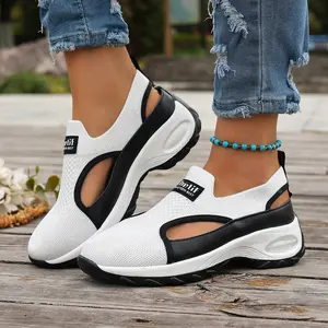A pair of women’s wedge sandals with hidden height increase, fashionable and versatile casual sneakers, women’s shoes