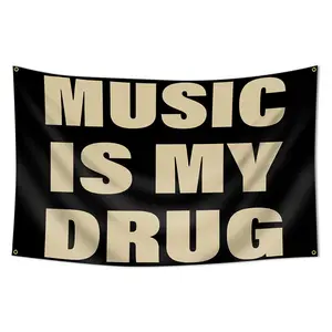 Music Is My Drug Flag, 3x5 Feet Outdoor Wall Banner, Dorm Room Decor, Home Decoration Durable Decorative Tapestry, Indoor Use, Suitable for Bedroom, Study Room