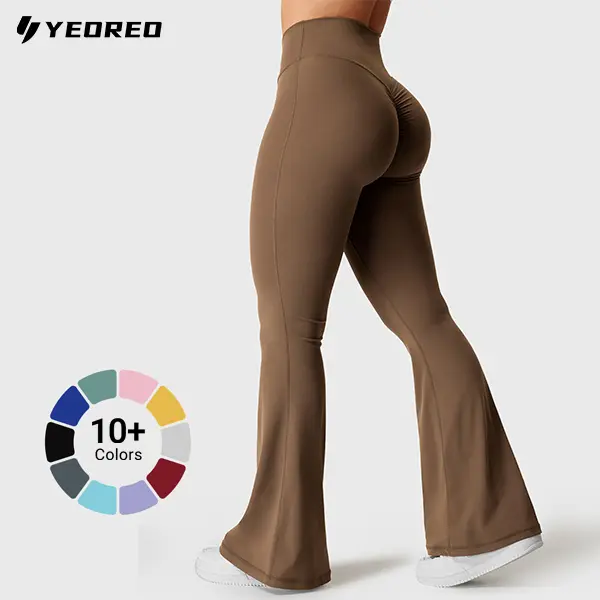 YEOREO Women's Kalie Flare Scrunch Leggings, V-Cross Waist Bell Bottom Yoga Pants with Tummy Control, UV-Protective Workout Bottoms for Sohochic Activities