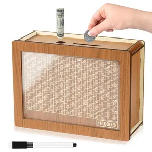 Wooden Cash Money Savings Box Piggy Bank for Kids & Adults with Money Target & Numbers 10000 Savings Challenge Coin Bank for Boys Girls Cultivate Financial Management Habits Decor Ornaments