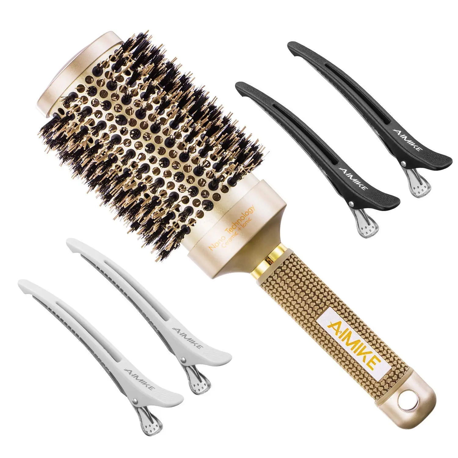 AIMIKE Boar Bristle Round Brush, Nano Thermal Ceramic Ionic Volumizing Blowout Brush for Styling, Drying, and Shine, Ceramic Volumizing Brush, Round Brush For Blow Out