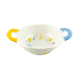 Golden Lion 9-Inch Ceramic Soup Bowl with Handles - "Little Dove" Series, Large Serving Bowl for Noodles, Ramen, Pho, Cereal, Oatmeal, Kitchenware