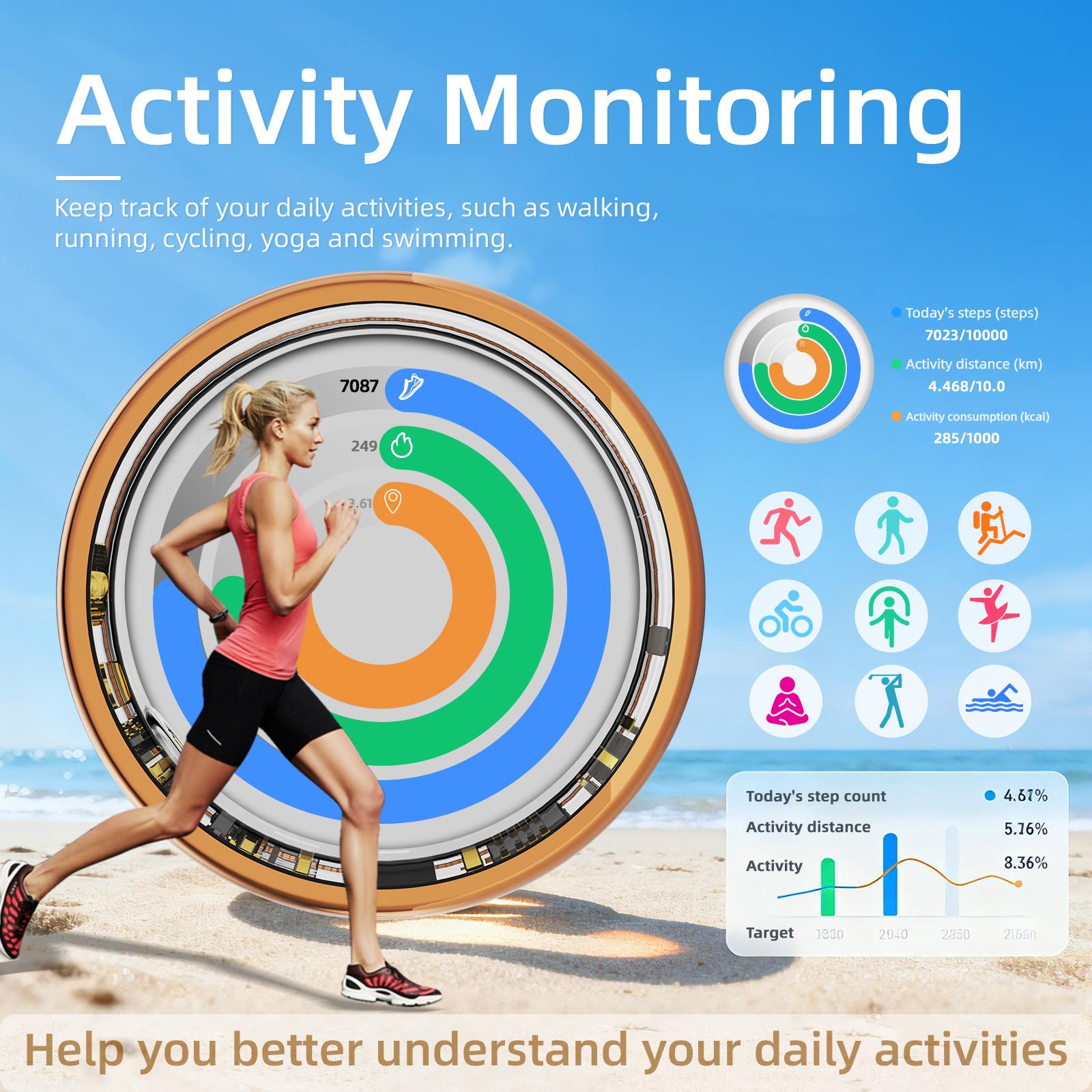 Smart Ring – Wellness Tracker with Heart Rate, Temperature Check, Sleep, Stress & Cycle Reminder Insights | Auto Activity Detection | Fitness Ring for Men & Women | No Subscription | Android & iOS Compatible