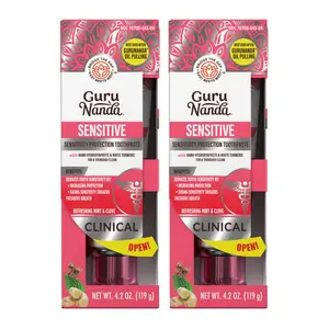 GuruNanda Sensitive Toothpaste 2-Pack – 5% Potassium Nitrate, Nano Hydroxyapatite & White Turmeric, Fluoride-Free Clove Mint, 4.2 oz Each