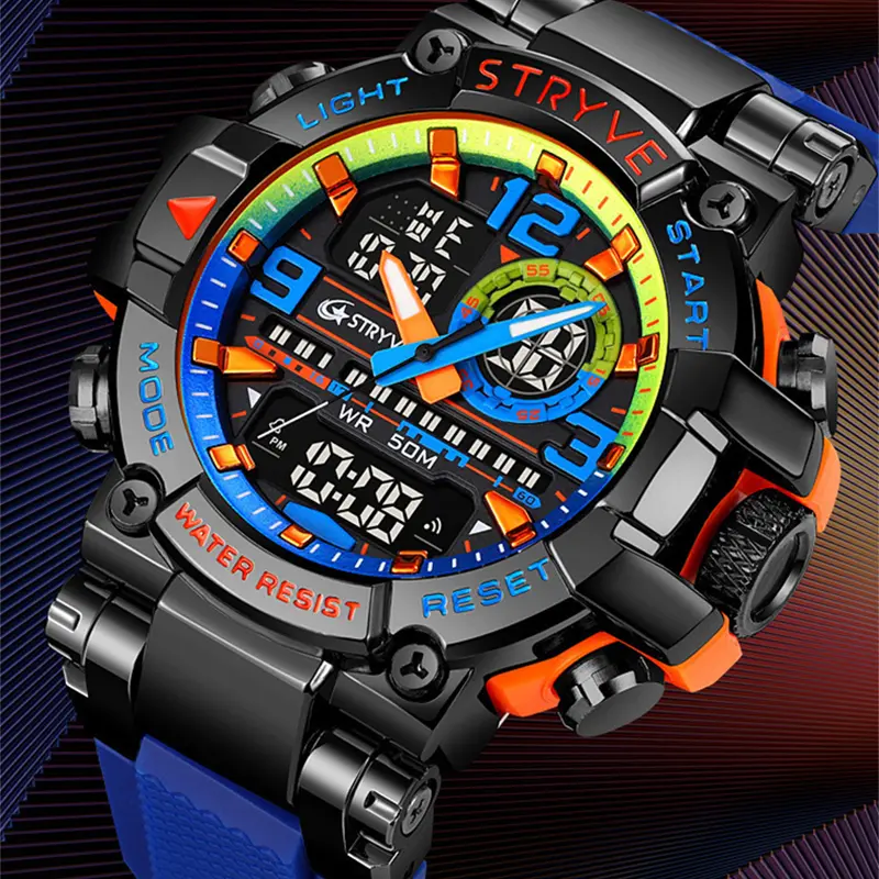 【Summer Sale】Men's Colorful Punk Style Quartz Watch, Jumpstart sale Multi.Functional Waterproof Dual Display Wristwatch, TrendyFashion Sport Watch, Birthday Gift with Gift Boxfashionable wristwatch multifunctional summervibes