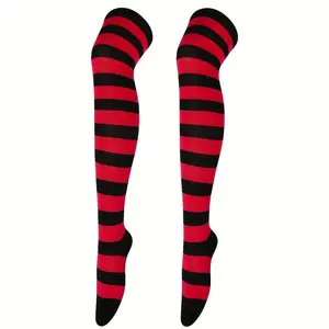 Striped Patterned Socks (Thigh High) Red and Black