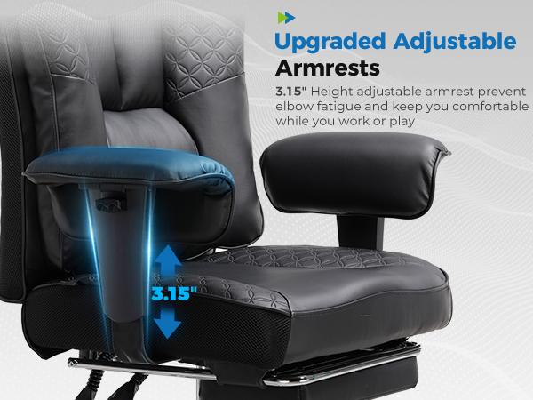 GTPLAYER Big and Tall Office Chair 400LBS Wide Ergonomic Gaming Chair with Deluxe Embossing Designed Leather, 150° Reclining, Adjustable Soft Armrests, Pocket Spring Back Support, and Pillow